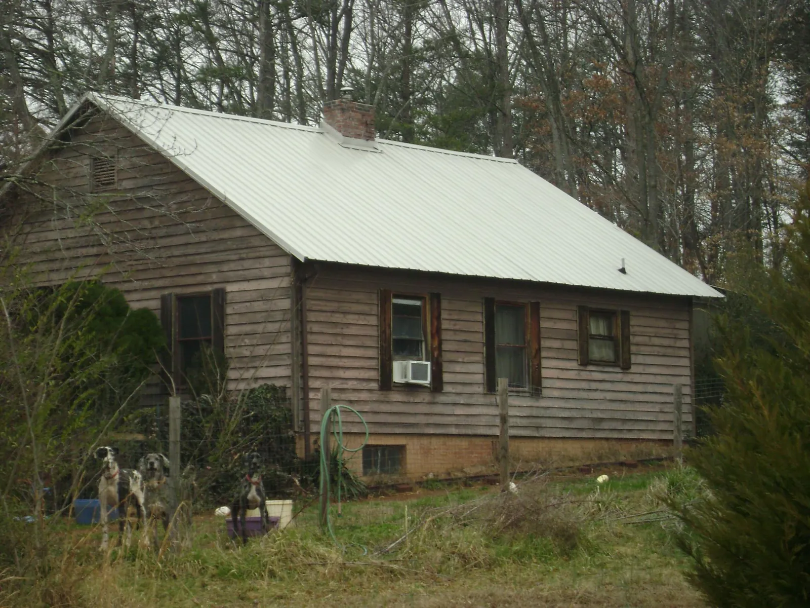 White metal roof on an old wood sided farmhouse, from a Asphalt Shingle Roof Repair job in Damascus